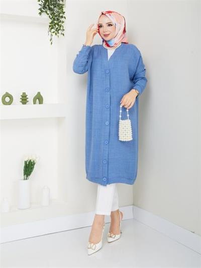 Sofya Keten Düğmeli Giy Çık Serisi Tunik Bebe Mavi