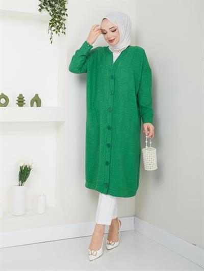Sofya Keten Düğmeli Giy Çık Serisi Tunik Yeşil
