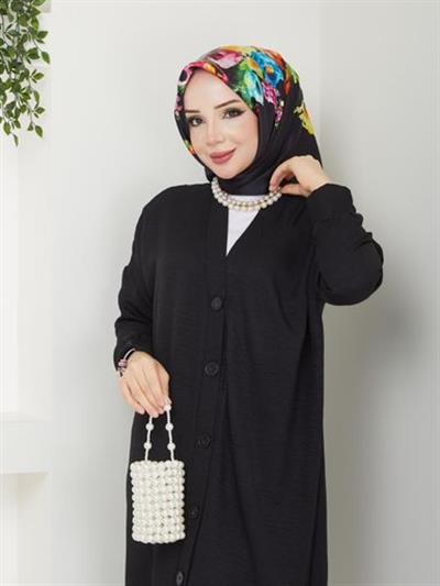 Sofya Keten Düğmeli Giy Çık Serisi Tunik Siyah