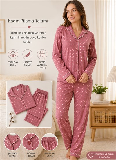 Organij Lady 2li Pijama Takımı Pembe