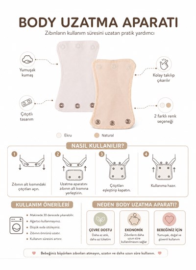 Organik 2li Body Uzatma Aparatı/ 3 Çıtçıt Ekru-Natural