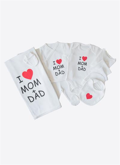 Organik ASK I Love Mom&Dad 10lu Hastane Çıkış Seti Beyaz