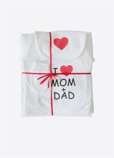 Organik ASK I Love Mom&Dad 10lu Hastane Çıkış Seti Beyaz