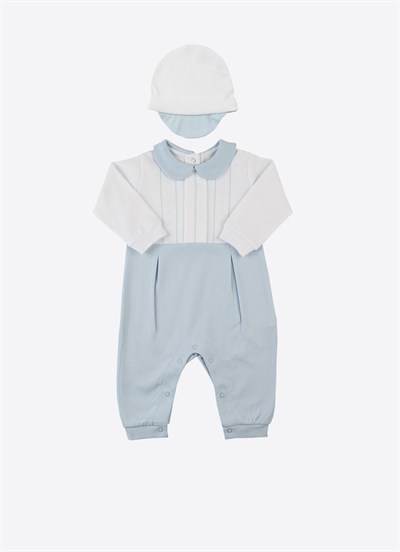 Organik Baby Classic Şapkalı Tulum Mavi