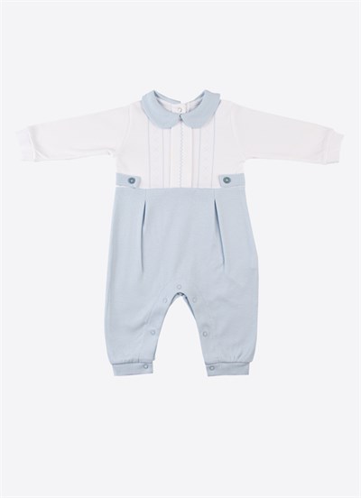Organik Baby Classic Şapkalı Tulum Mavi