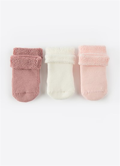Organik Basic 3lü Havlu Çorap Pembe
