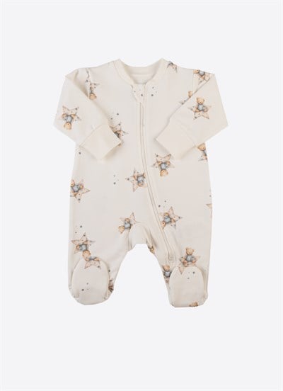 Organik Blue Bear Fermuarlı Tulum Ekru