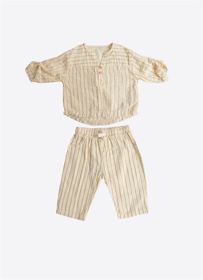 Organik Boho Striped Müslin 2li Takım Natural