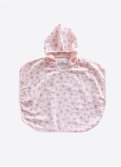 Organik Bow Müslin Panço Bornoz Pembe