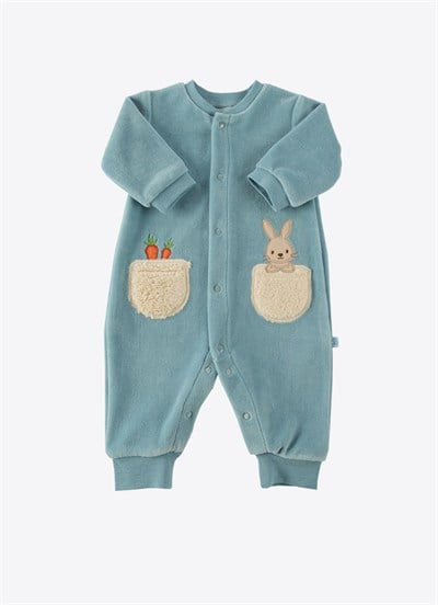 Organik Bunny Boo Patiksiz Tulum Mavi