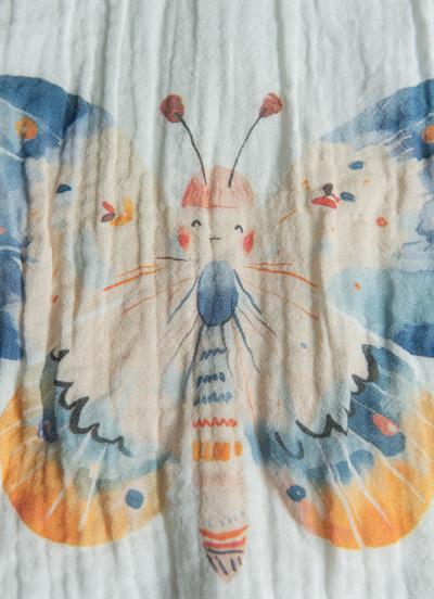 Organik Butterfly Müslin Panço Bornoz Ekru