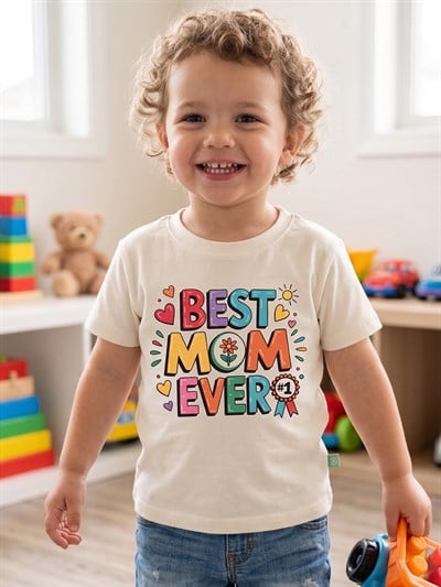 Organik Best Mom Ever Çocuk T-Shirt Ekru