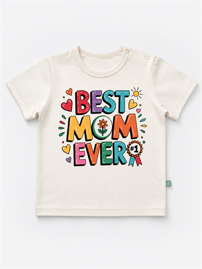 Organik Best Mom Ever Çocuk T-Shirt Ekru