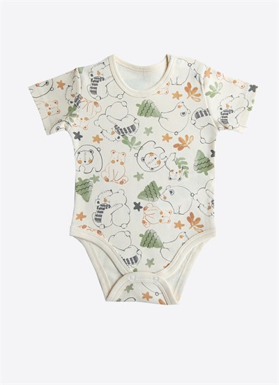 Organik Cute Bear 3lü Kısa Kol Body Yeşil