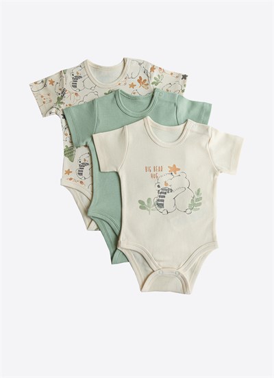 Organik Cute Bear 3lü Kısa Kol Body Yeşil