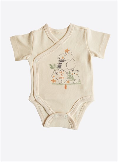 Organik Cute Bear 3lü Kısa Kol Kruvaze Body Yeşil
