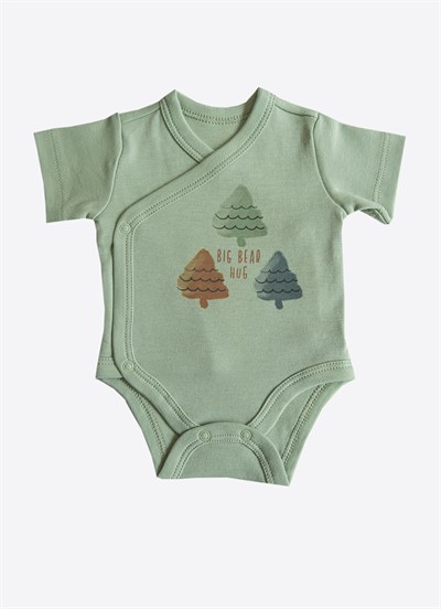 Organik Cute Bear 3lü Kısa Kol Kruvaze Body Yeşil