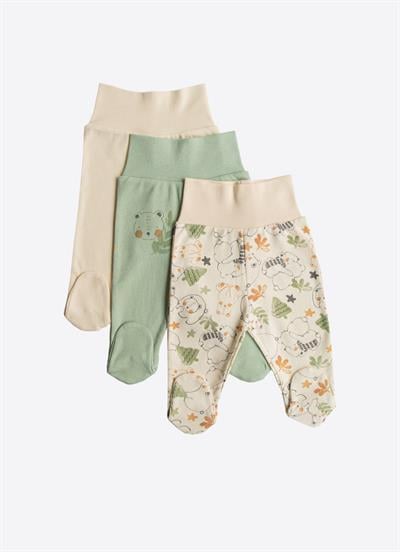 Organik Cute Bear 3lü Patikli Pantolon Yeşil