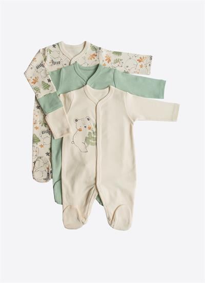 Organik Cute Bear 3lü Patikli Tulum Yeşil