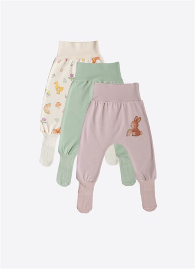 Organik Cute Bunny 3lü Çoraptolon Pembe