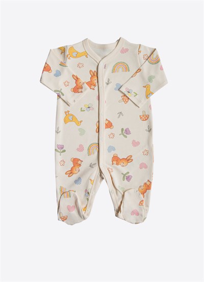 Organik Cute Bunny 3lü Patikli Tulum Pembe