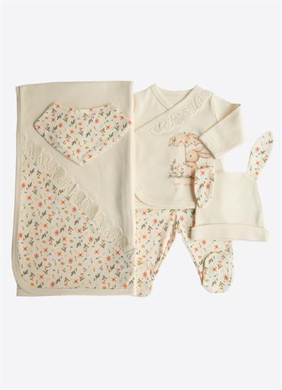Organik Cute Bunny 5li Hastane Çıkış Seti Natural