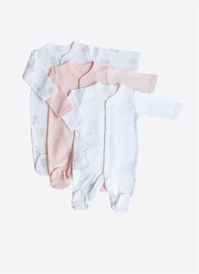 Organik Cute Rabbit 3lü Patikli Tulum Pembe