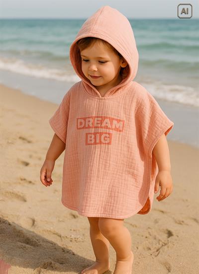 Organik Dream Big Pink Müslin Panço Bornoz Pembe