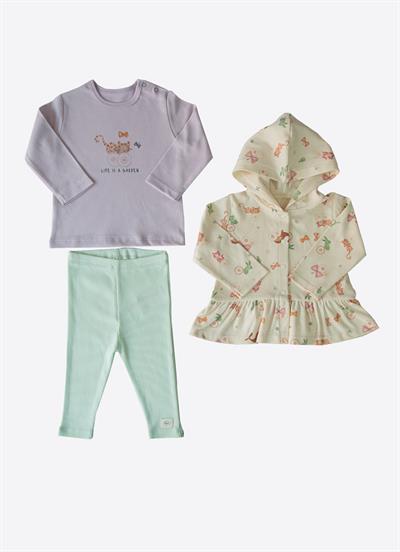 Organik Fiona 3lü Takım Yeşil Natural