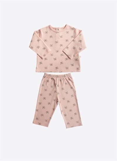 Organik Fiyonk 2li Pijama Takımı Pembe