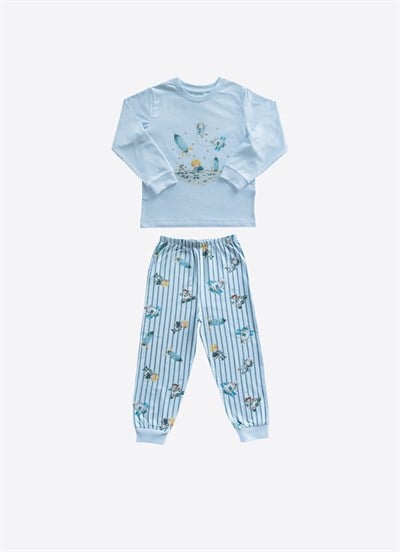 Organik Frank 2li Pijama Takımı Mavi