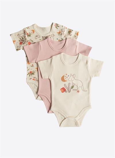 Organik Happy Koala 3lü Kısa Kol Body Pembe
