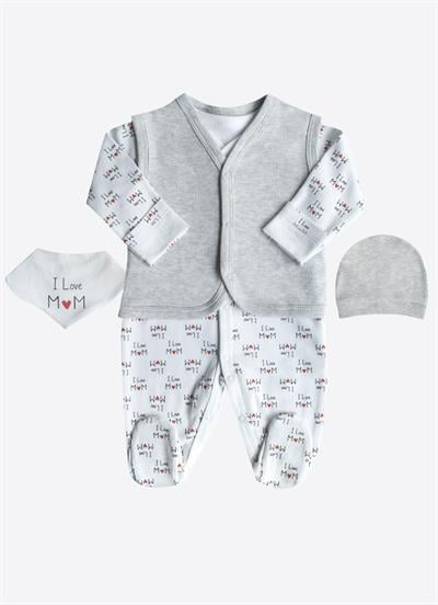 Organik I Love Mom 4lü Takım Gri