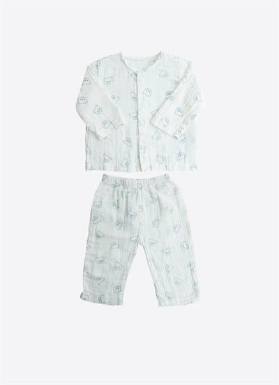 Organik Lexi Müslin 2li Pijama Takımı Ekru