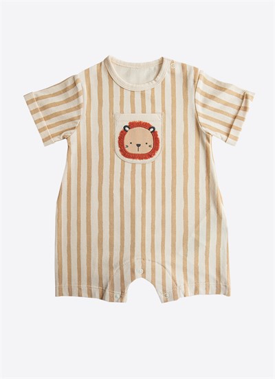 Organik Little Lion Şort Tulum Bej