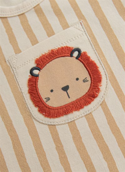 Organik Little Lion Şort Tulum Bej