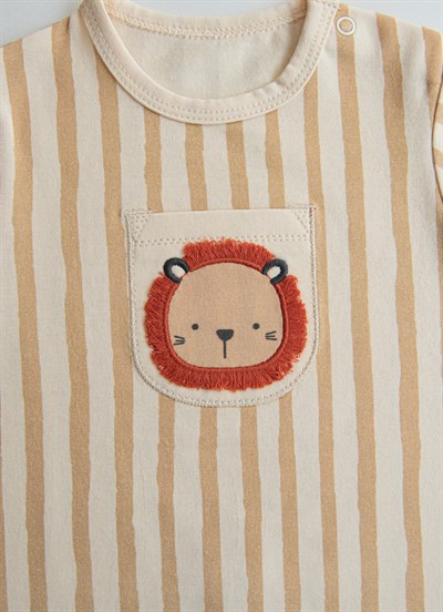 Organik Little Lion Şort Tulum Bej