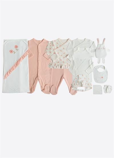 Organik Lovely Flowers 12li Hastane Çıkış Seti Pembe