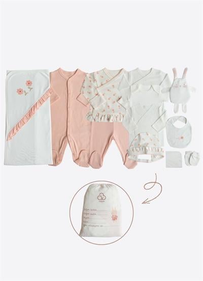 Organik Lovely Flowers 12li Hastane Çıkış Seti Pembe