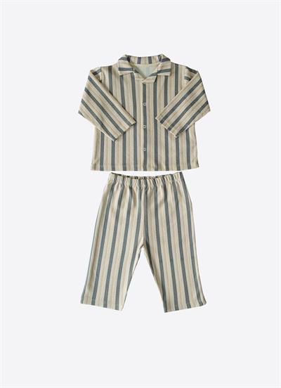 Organik Ludo Pijama Takımı Bej Lacivert