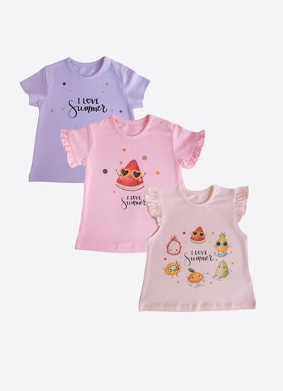 Organik Mira 3lü T-Shirt Çok Renkli