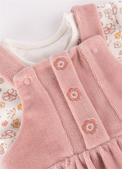 Organik Mossy Salopet 2li Takım Pembe