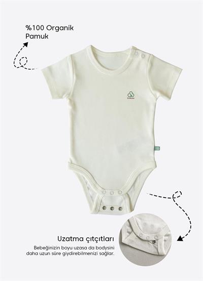 Organik New Basic Uzayan Kısa Kol Body Bebek Boy Ekru