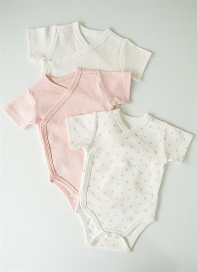 Organik New Dreams 3lü Kısa Kol Kruvaze Body Pembe