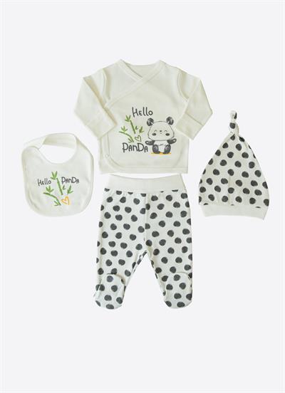 Organik Panda 4lü Zıbın Set Ekru
