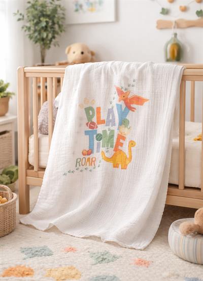 Organik Play Time Müslin Battaniye Beyaz