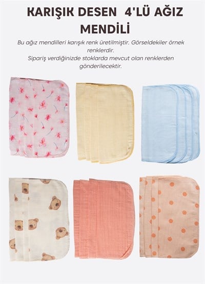Organik Puka 4lü Ağız Mendili Karışık