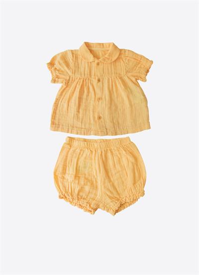 Organik Rita Müslin Topdonlu 2li Takım Sarı