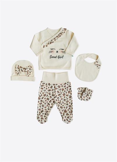 Organik Sweat Girl 5li Hastane Çıkış Seti Natural