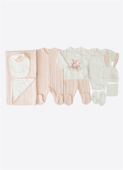 Organik Sweet Bunny 10lu Hastane Çıkış Seti Pembe